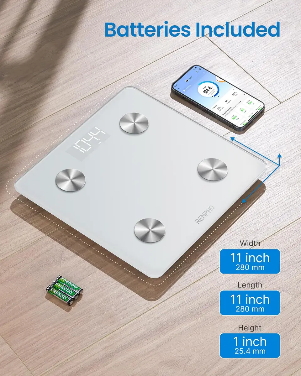 RENPHO Smart Body Fat Scale 28cm (11") | Measures 13 Metrics, Syncs with App, White - view 6