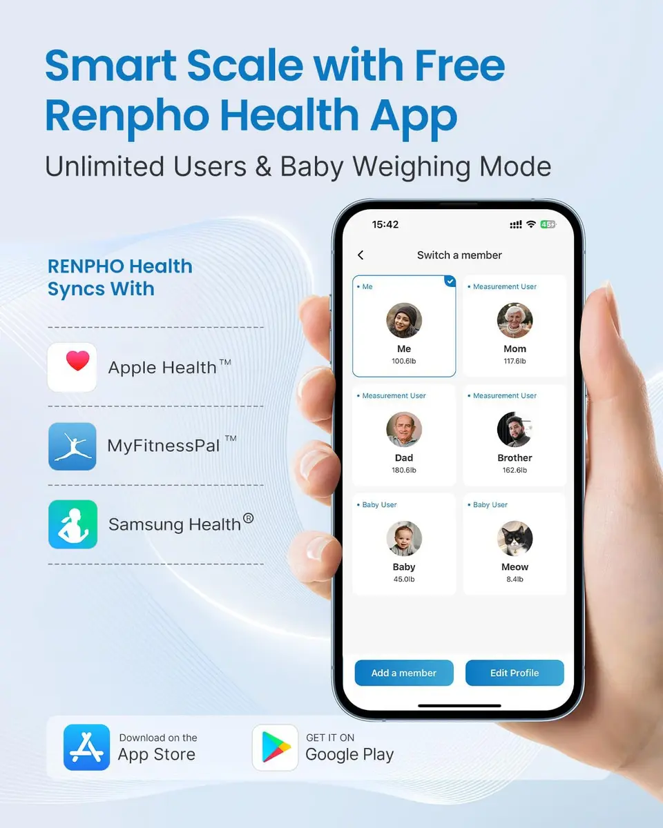 RENPHO Smart Body Fat Scale 28cm (11") | Measures 13 Metrics, Syncs with App, White - view 4