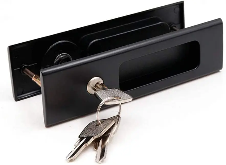 CCJH Matte Black Pocket Door Lock Hardware with Key, Zinc Alloy L-Shaped Latch 160mm x 45mm | Modern Interior Privacy Furniture Hardware - view 4