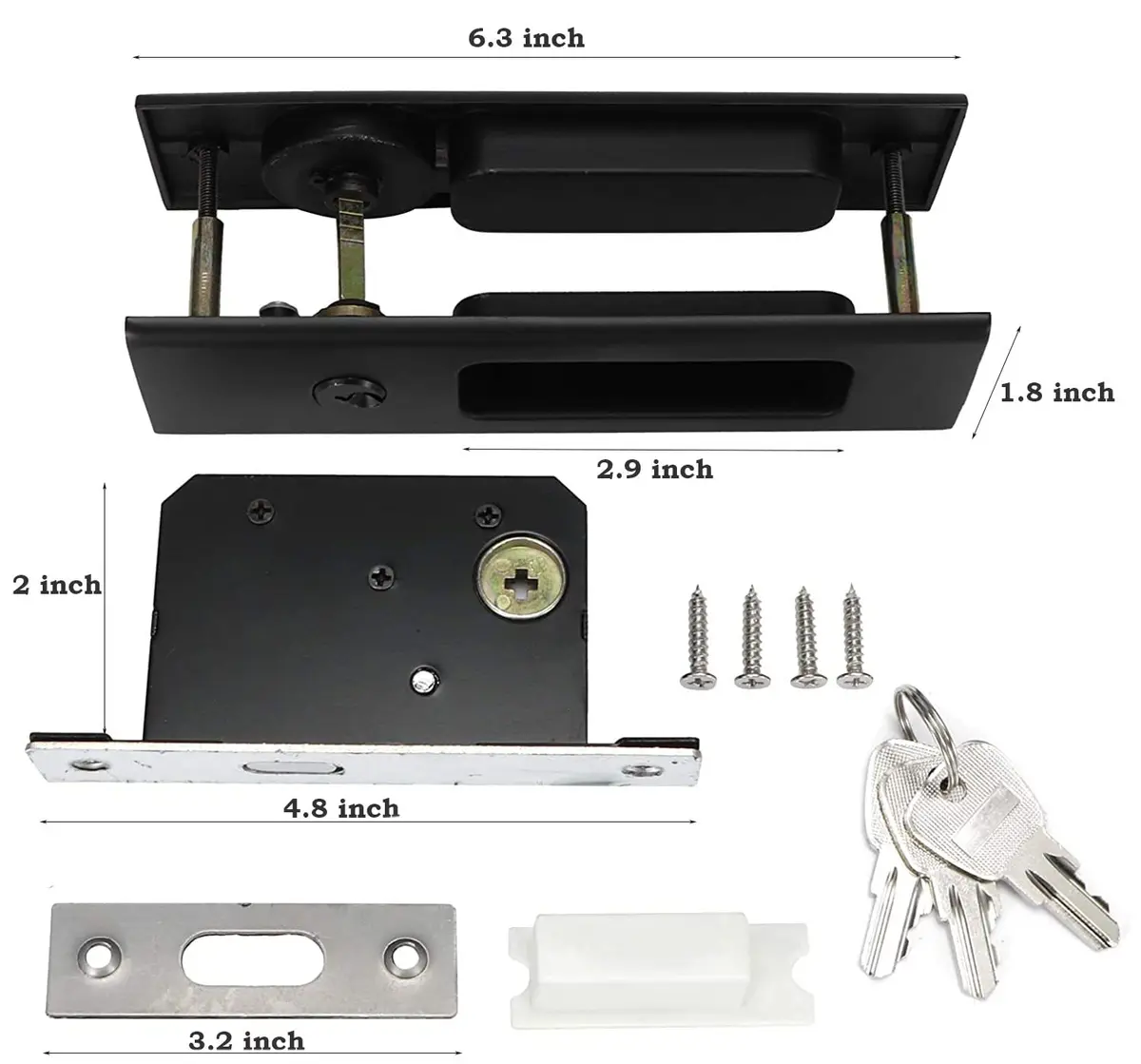CCJH Matte Black Pocket Door Lock Hardware with Key, Zinc Alloy L-Shaped Latch 160mm x 45mm | Modern Interior Privacy Furniture Hardware - view 2
