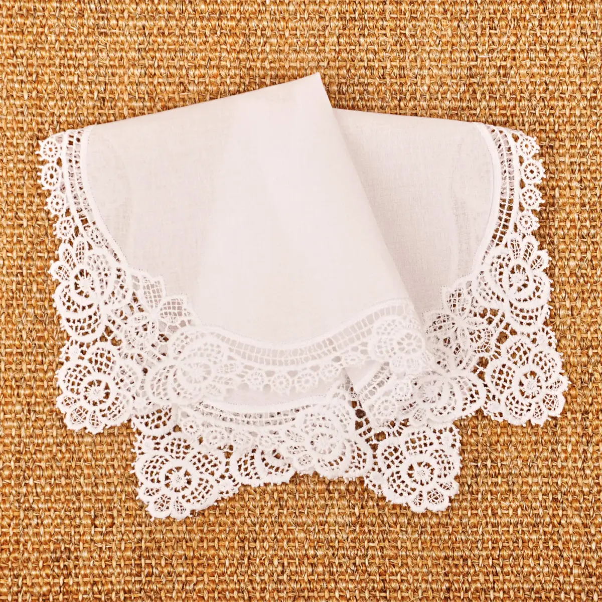 Milesky White Wedding Handkerchief Pure Cotton with Crochet Lace 30cm (11.5") | Keepsake Quality - view 4
