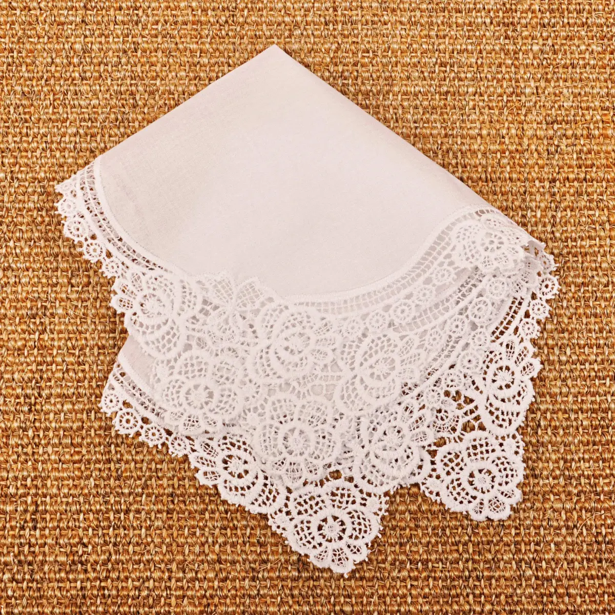 Milesky White Wedding Handkerchief Pure Cotton with Crochet Lace 30cm (11.5") | Keepsake Quality - view 3