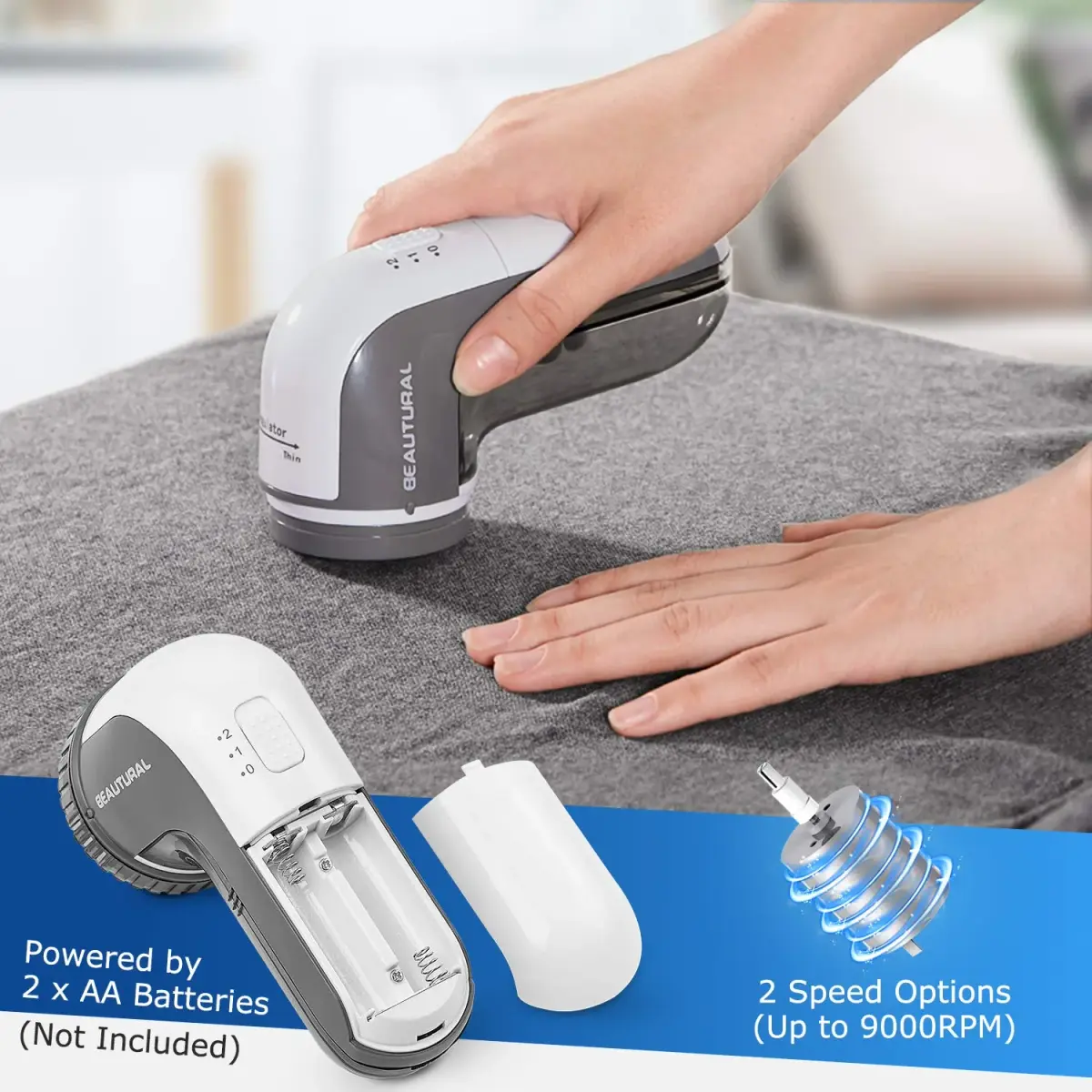 BEAUTURAL Fabric Shaver and Lint Remover Gray | Restores Garments to New - view 5