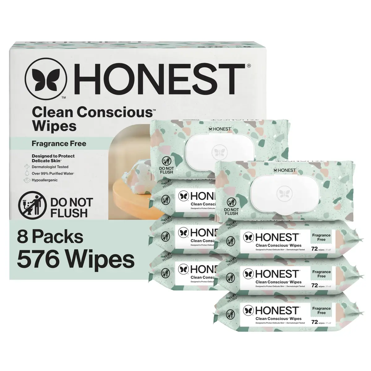The Honest Company Multi-Use Baby Wipes, Geo Mood, Unscented, 576 Count | Compostable, Plant-Based, Hypoallergenic - main product image