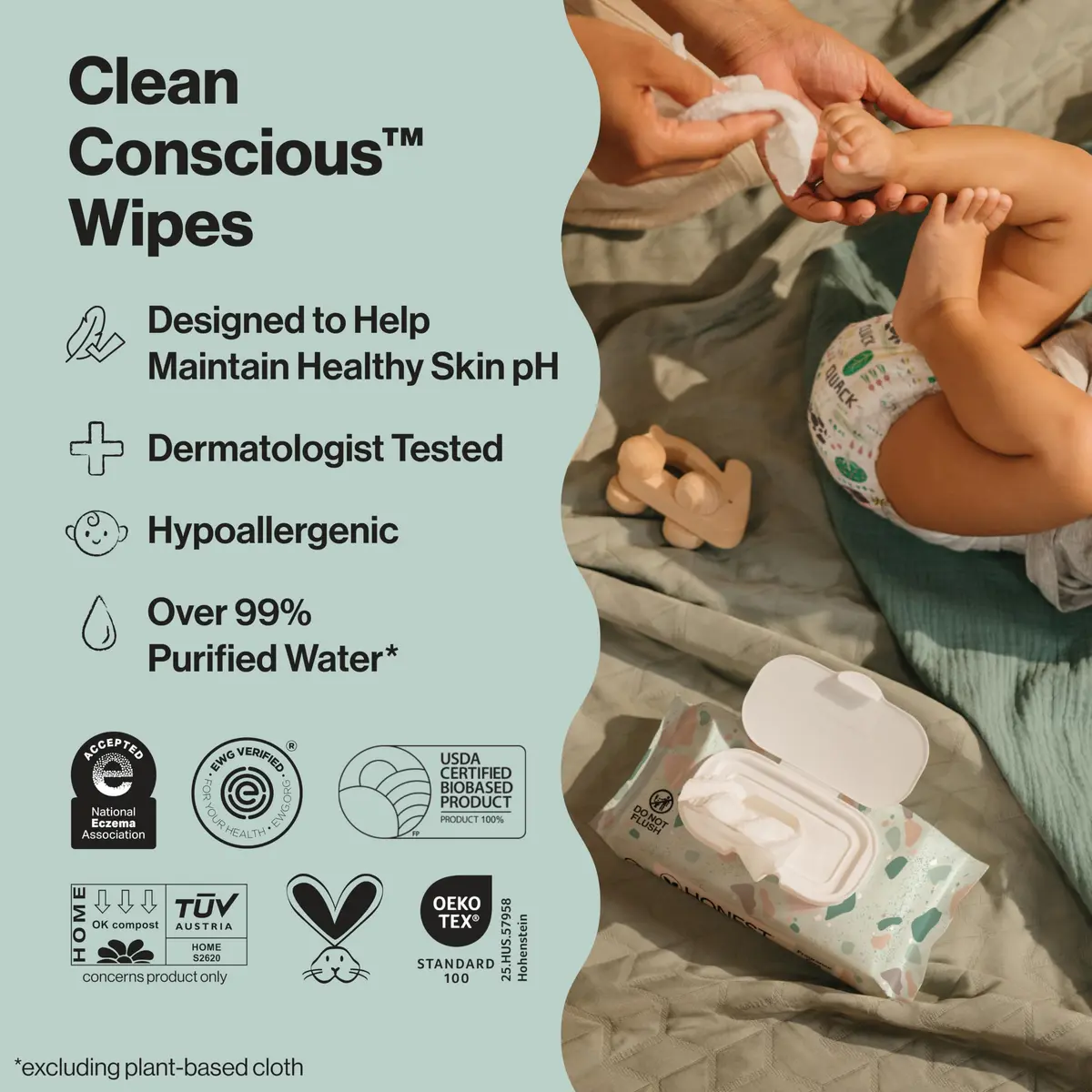 The Honest Company Multi-Use Baby Wipes, Geo Mood, Unscented, 576 Count | Compostable, Plant-Based, Hypoallergenic - view 2