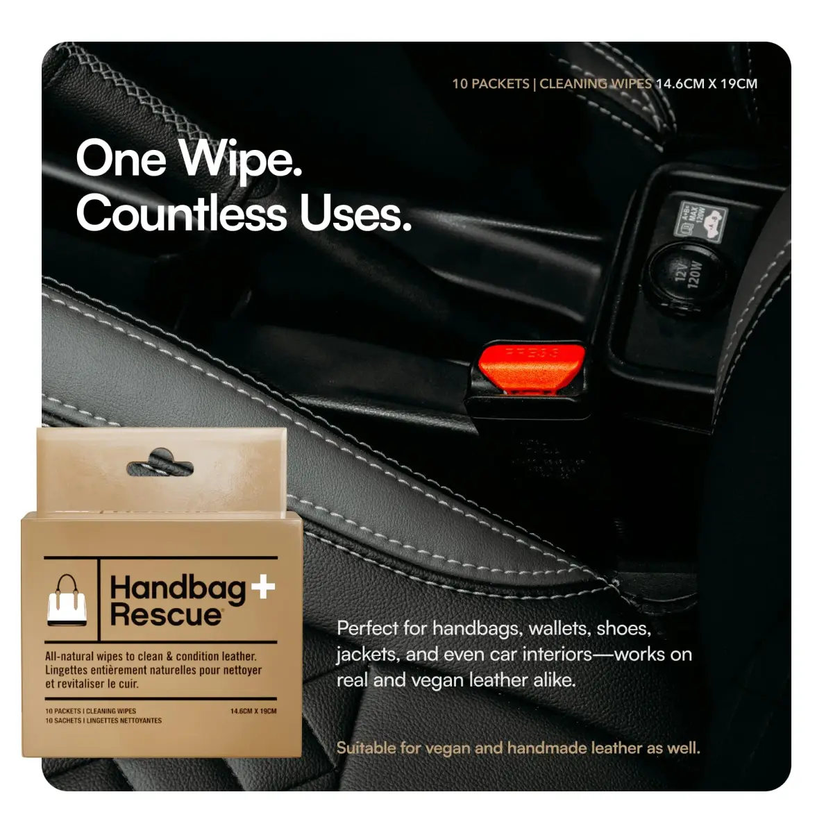 Boot Rescue Natural Surface Cleaning Wipes 10 Count | Keep Leather Handbags Soft & Supple - view 5