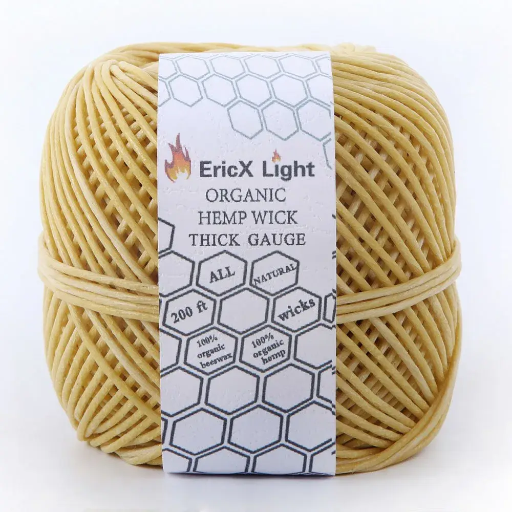 EricX Light Thick Beeswax Hemp Wick 2.0 mm (200 ft) | Organic & Slow Burning - view 2