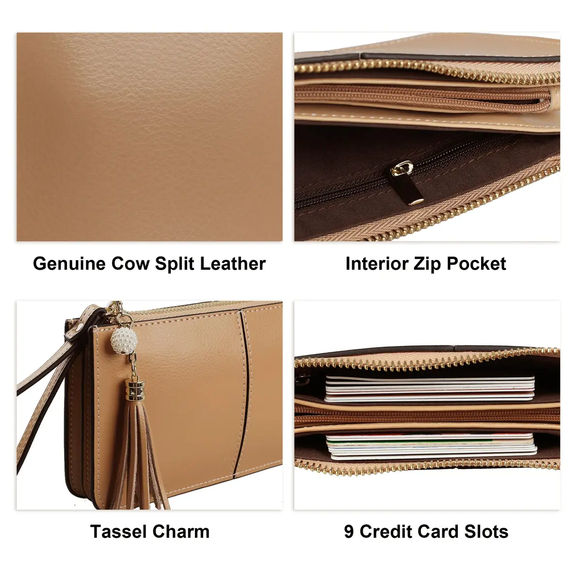 befen Genuine Leather Wristlet Clutch for Women Ultra-Slim Ladies Credit Card Holder Wallet Purses with RFID Protection (Tan) - view 5