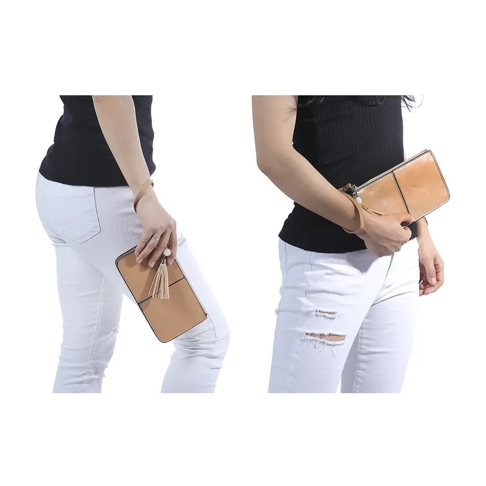 befen Genuine Leather Wristlet Clutch for Women Ultra-Slim Ladies Credit Card Holder Wallet Purses with RFID Protection (Tan) - view 6