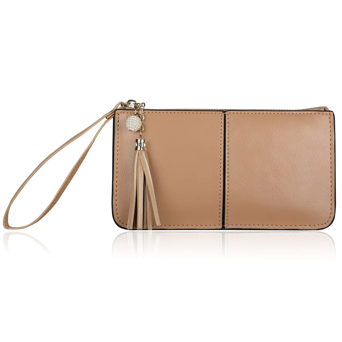 befen Genuine Leather Wristlet Clutch for Women Ultra-Slim Ladies Credit Card Holder Wallet Purses with RFID Protection (Tan) - main product image