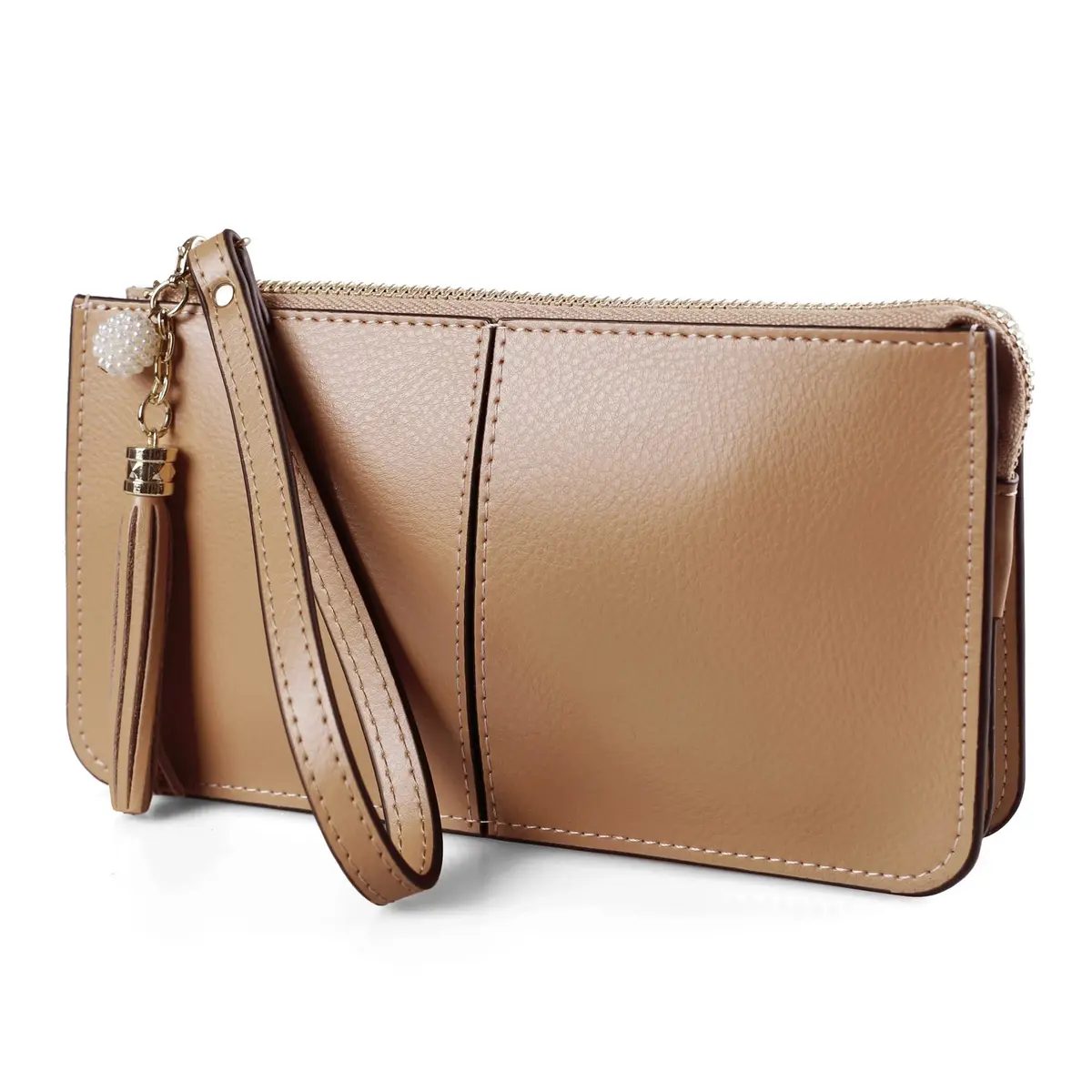 befen Genuine Leather Wristlet Clutch for Women Ultra-Slim Ladies Credit Card Holder Wallet Purses with RFID Protection (Tan) - view 3