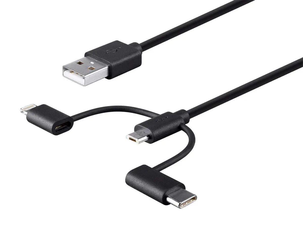 Monoprice 118789 Apple MFi Certified USB to Micro USB + USB Type-C + Lightning Cable 3ft Black - view 2