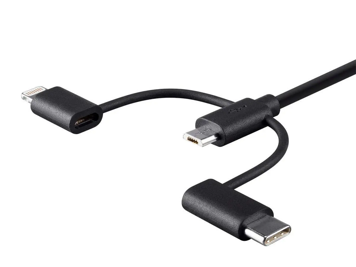 Monoprice 118789 Apple MFi Certified USB to Micro USB + USB Type-C + Lightning Cable 3ft Black - view 3