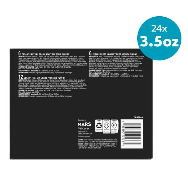 Cesar Filets in Gravy Wet Dog Food, Steak Mix Variety, 3.5 oz | Real Meat, Complete & Balanced for Adult Dogs - view 10