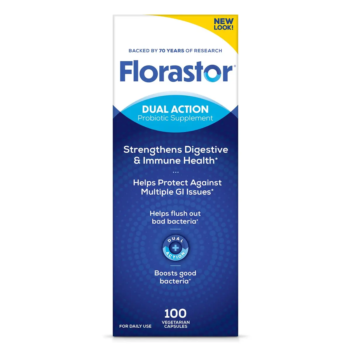 Florastor Probiotic for Digestive & Immune Support | 100 Vegetarian Capsules, Gluten-Free, Saccharomyces boulardii - main product image