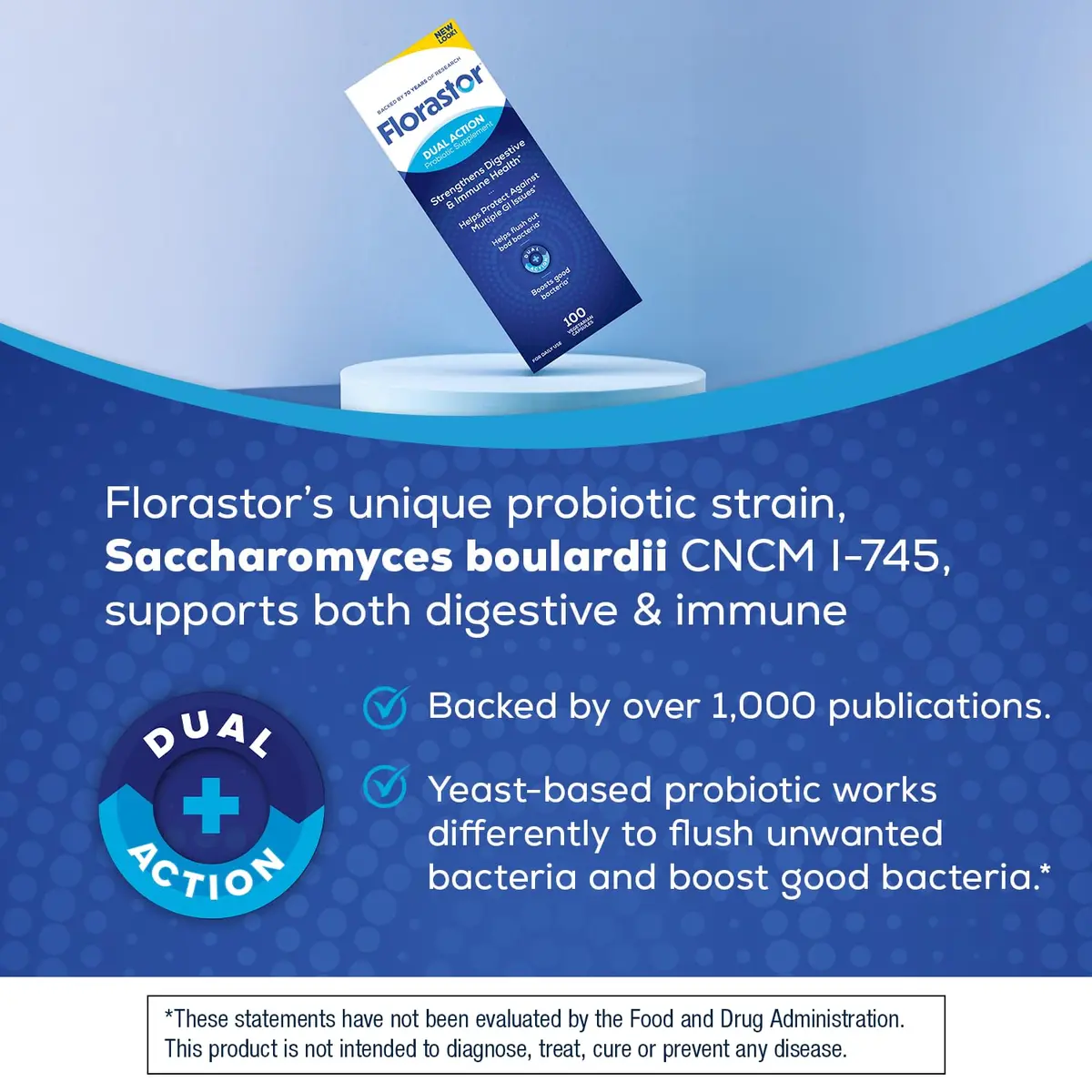 Florastor Probiotic for Digestive & Immune Support | 100 Vegetarian Capsules, Gluten-Free, Saccharomyces boulardii - view 2
