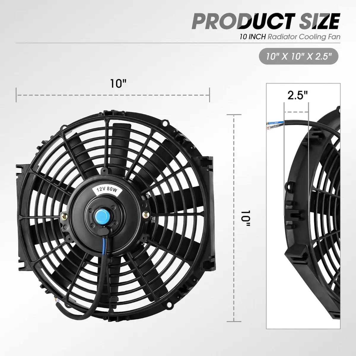 DNA Motoring 10 Inch Electric Slim Radiator Fan with Mount Kit, Black | High Performance Cooling Fan Assembly - view 2