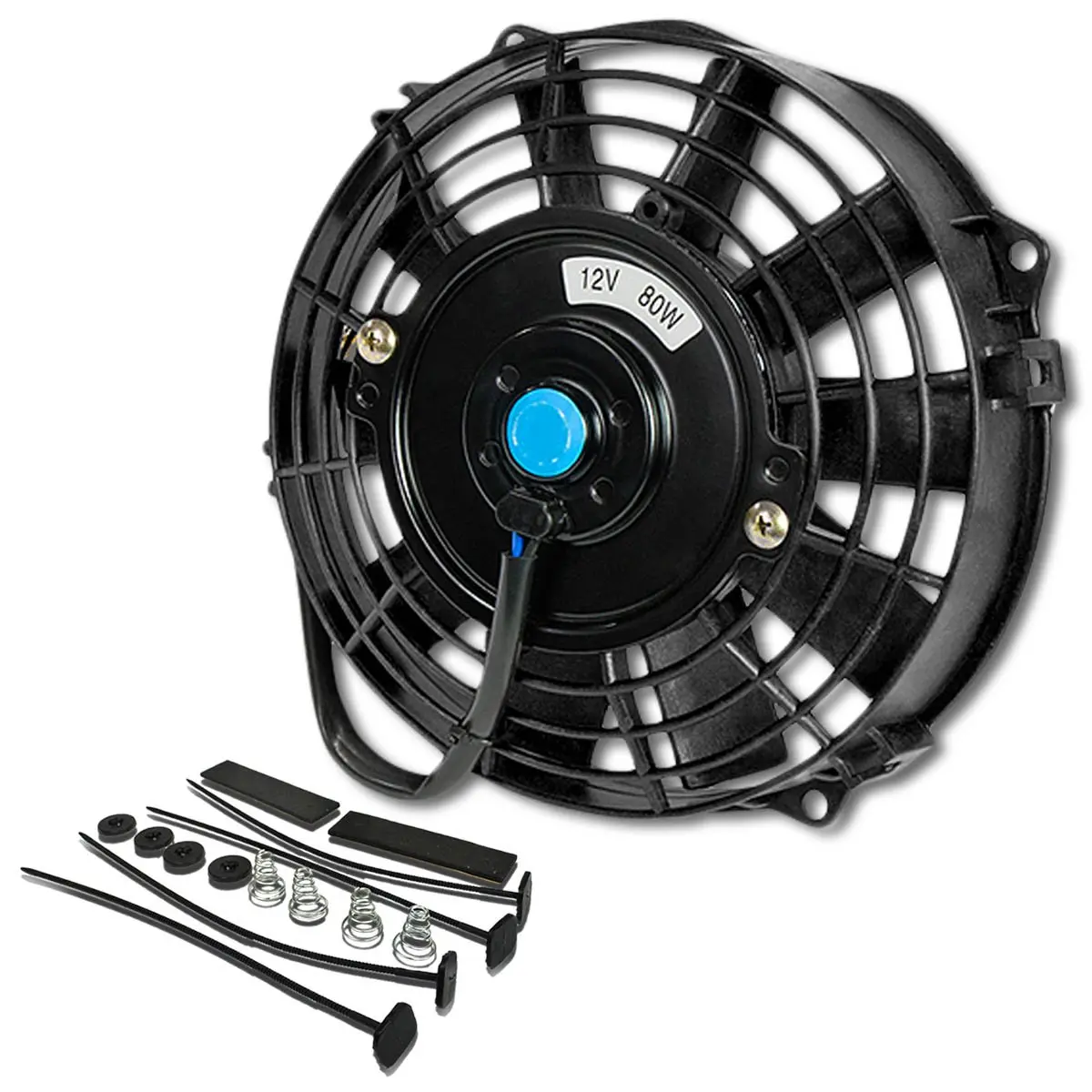 DNA Motoring 7 Inch Electric Cooling Fan with Mount Kit, Black | High Performance Slim Radiator Fan - main product image