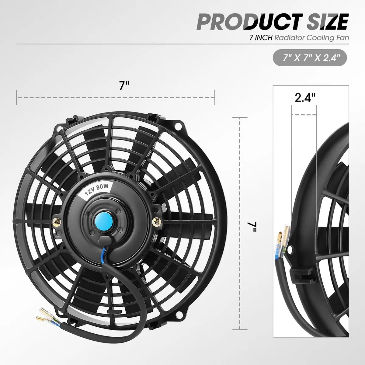 DNA Motoring 7 Inch Electric Cooling Fan with Mount Kit, Black | High Performance Slim Radiator Fan - view 2