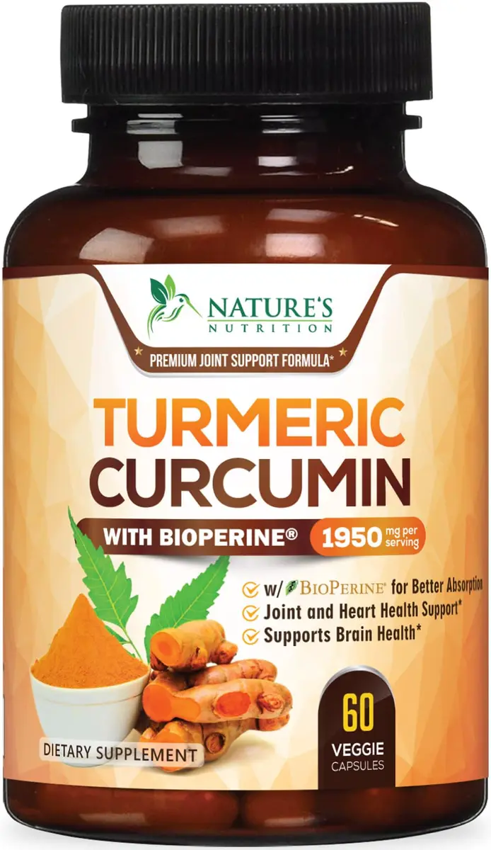Nature's Nutrition Turmeric Curcumin Supplement 1950mg with BioPerine & Organic Turmeric | 60 Vegan Capsules - main product image