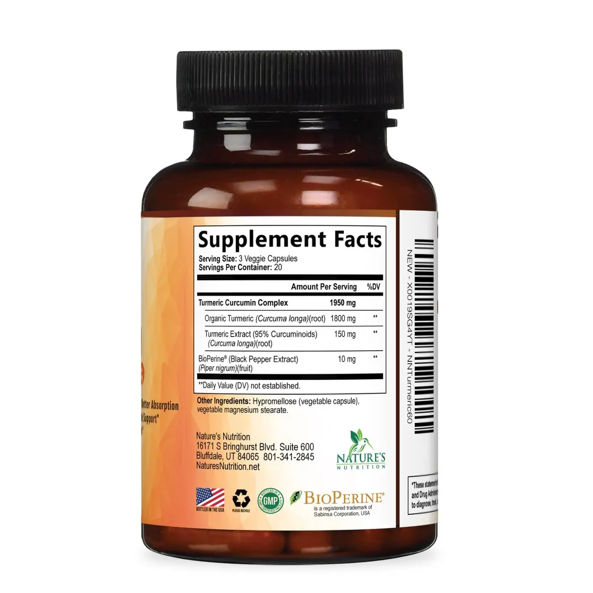 Nature's Nutrition Turmeric Curcumin Supplement 1950mg with BioPerine & Organic Turmeric | 60 Vegan Capsules - view 9
