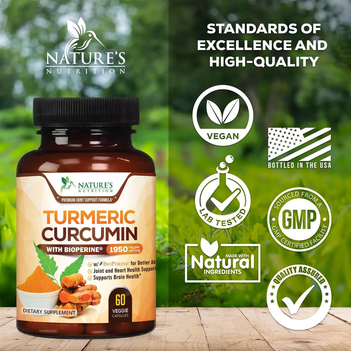 Nature's Nutrition Turmeric Curcumin Supplement 1950mg with BioPerine & Organic Turmeric | 60 Vegan Capsules - view 4