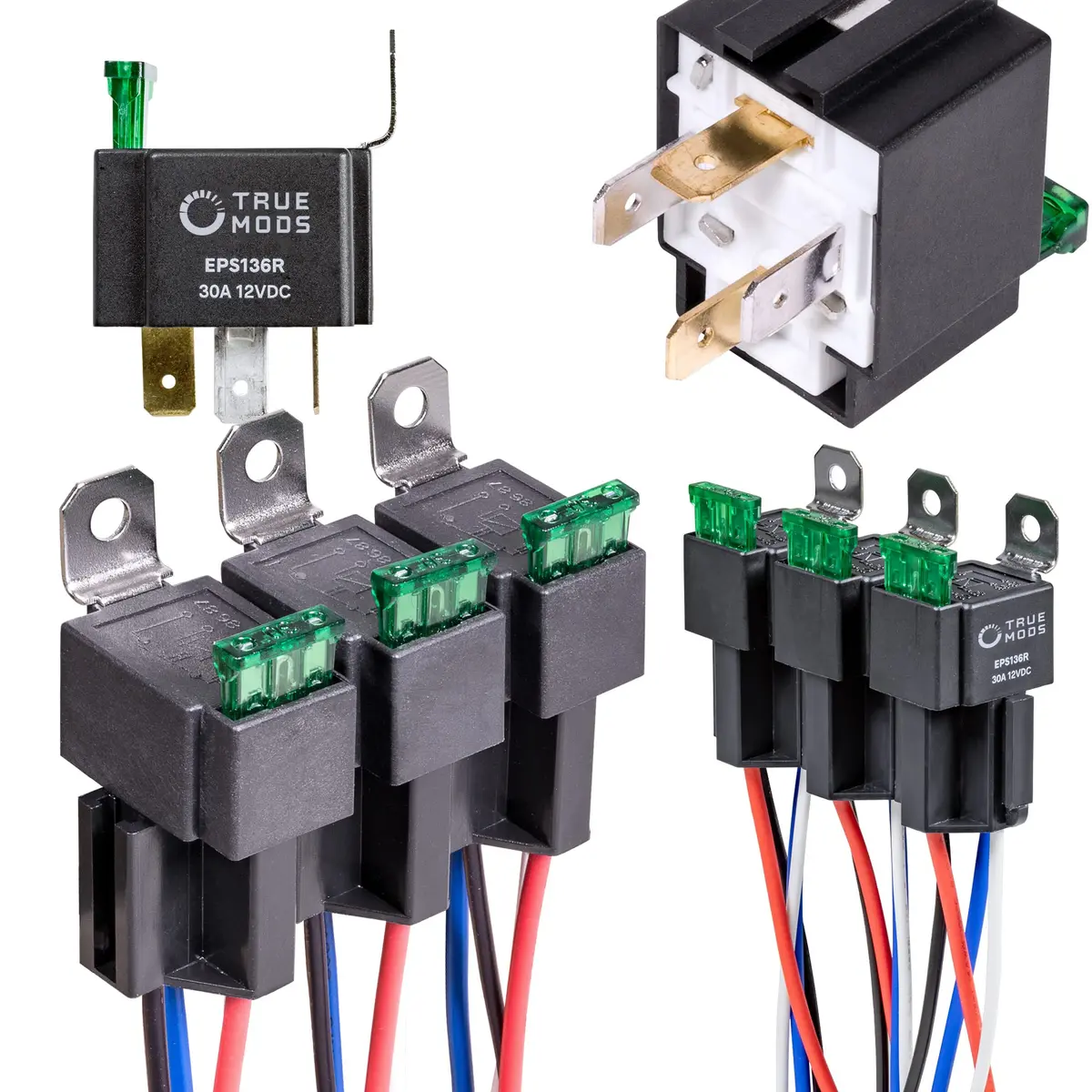 ONLINE LED STORE 12V 6 Pack Bosch Style 4-Pin 30A Fused Relay Kit | Automotive Switches & Relays - main product image