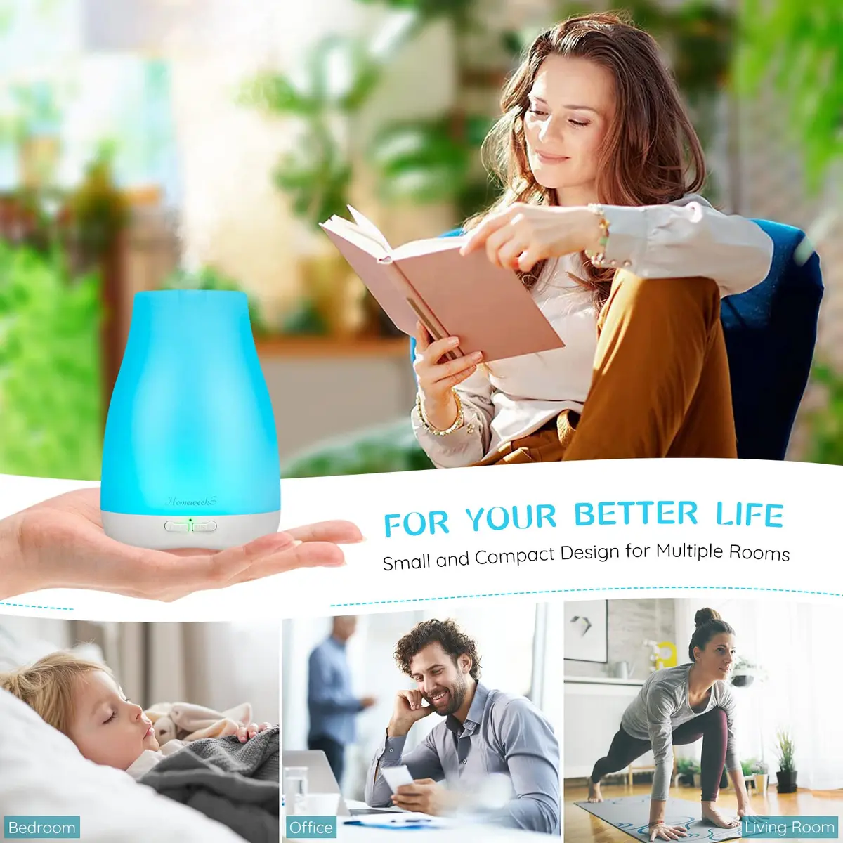 Homeweeks Essential Oil Diffuser 100ml (3.38 Fl Oz) | Ultrasonic Aroma Diffuser with Automatic Shut-Off - view 2