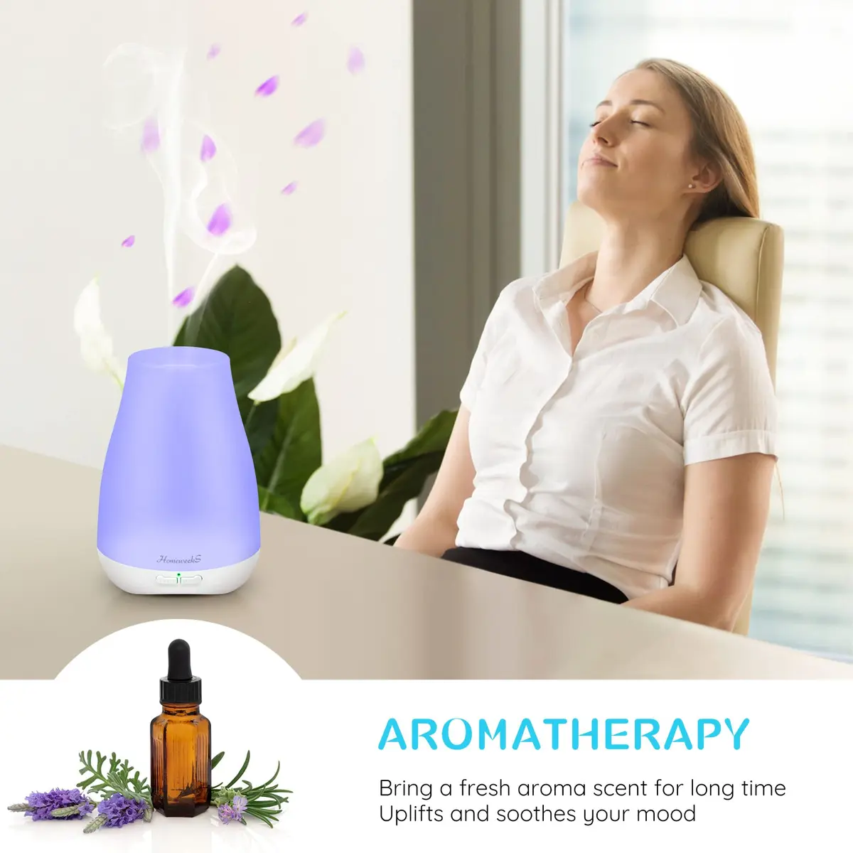 Homeweeks Essential Oil Diffuser 100ml (3.38 Fl Oz) | Ultrasonic Aroma Diffuser with Automatic Shut-Off - view 3