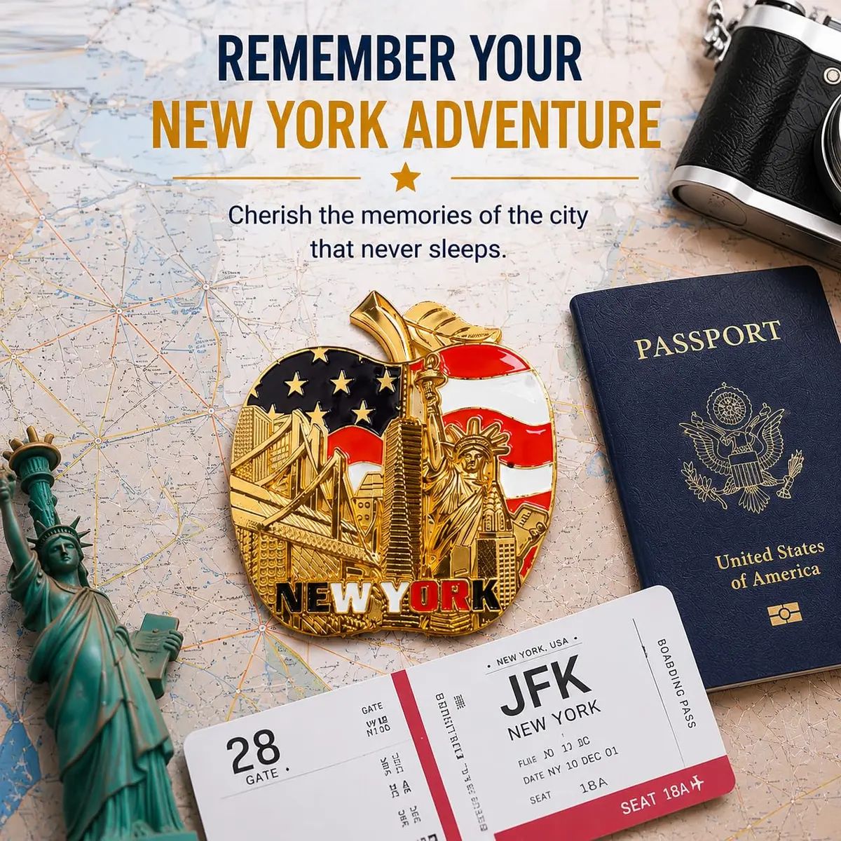 Favorict Big Apple New York Souvenir Magnet 3" x 3" | Iconic NYC Landmark Decor - view 5