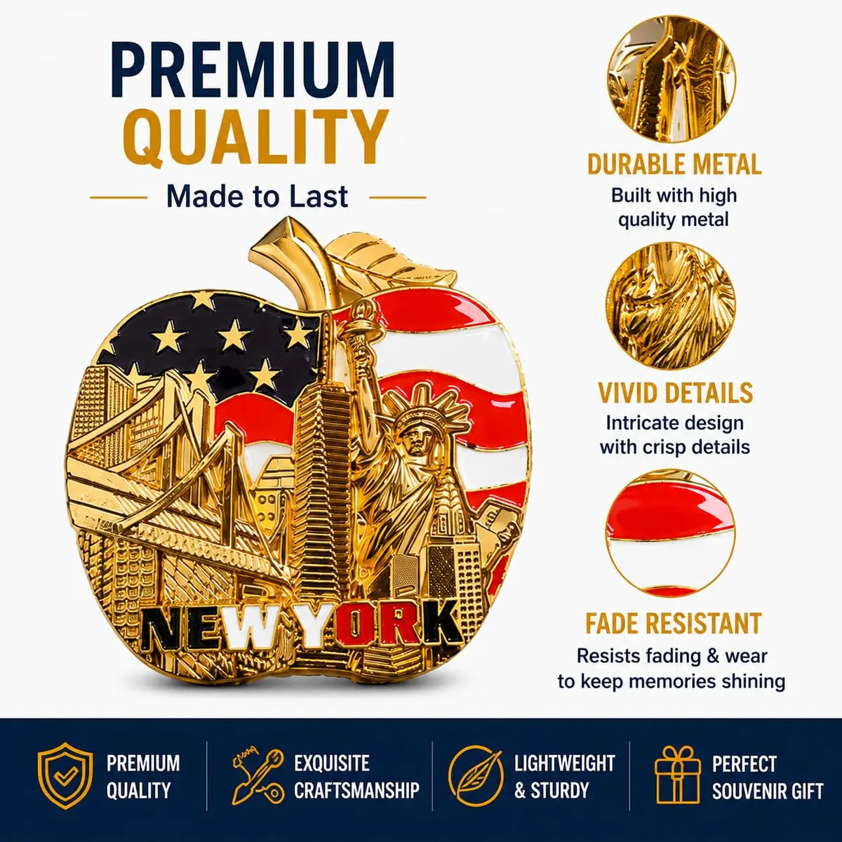 Favorict Big Apple New York Souvenir Magnet 3" x 3" | Iconic NYC Landmark Decor - view 3