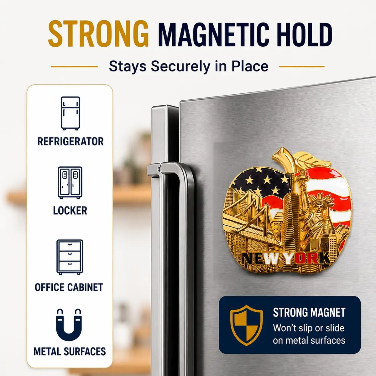 Favorict Big Apple New York Souvenir Magnet 3" x 3" | Iconic NYC Landmark Decor - view 4