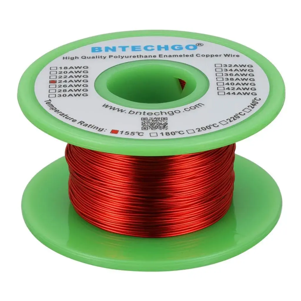 BNTECHGO Red 24 AWG Enameled Magnet Wire 4 oz (113.4g) | Copper Coil Wire for Transformers, Motors, DIY Projects - main product image