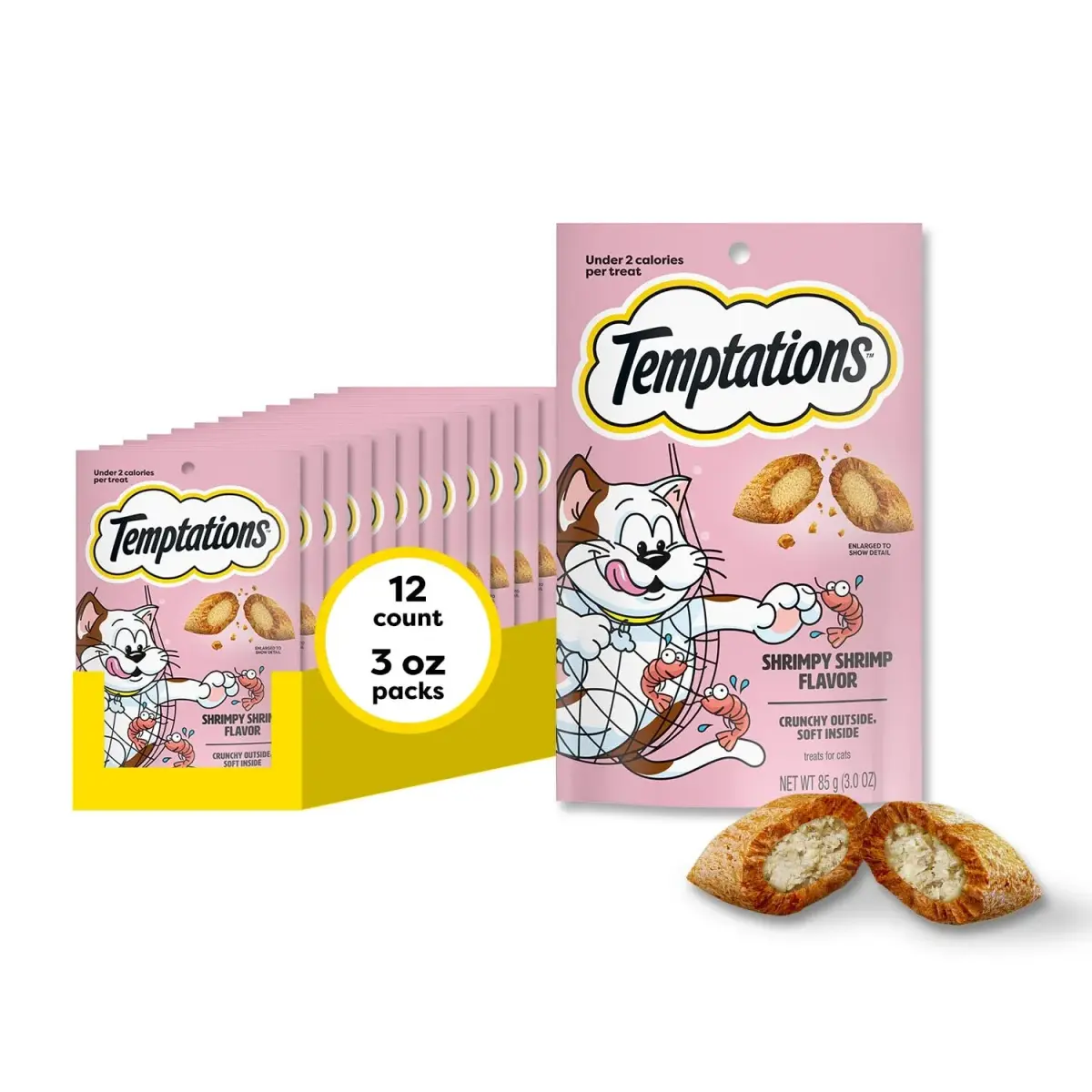 Temptations Classic Crunchy Cat Treats, Shrimpy Shrimp Flavor, 3 oz (85g) x 12 Pack | Irresistible Cat Snacks - main product image