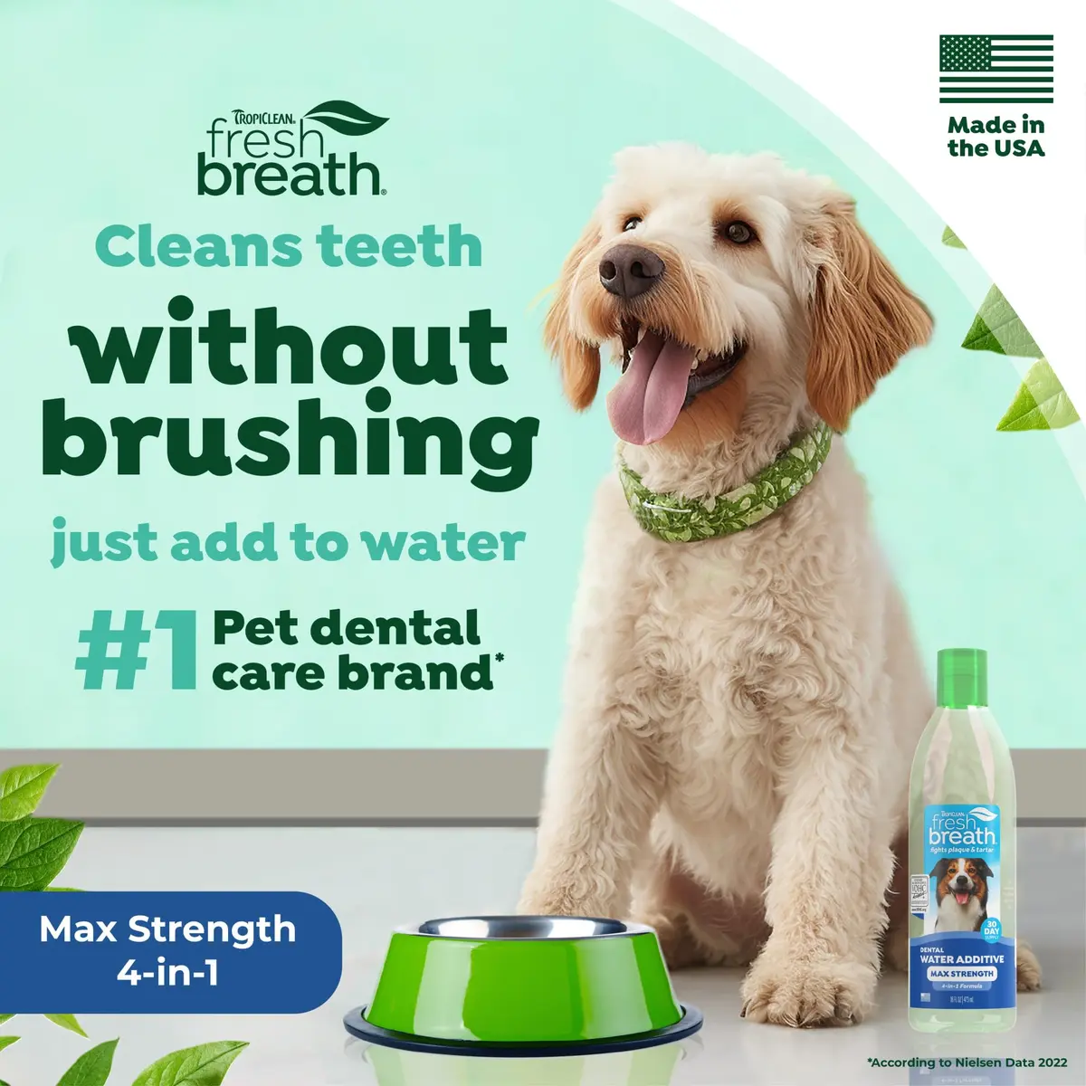 TropiClean Fresh Breath Max Strength Dog Teeth Cleaning Water Additive 473ml (16 fl oz) | VOHC Accepted for Plaque & Tartar Control - view 2