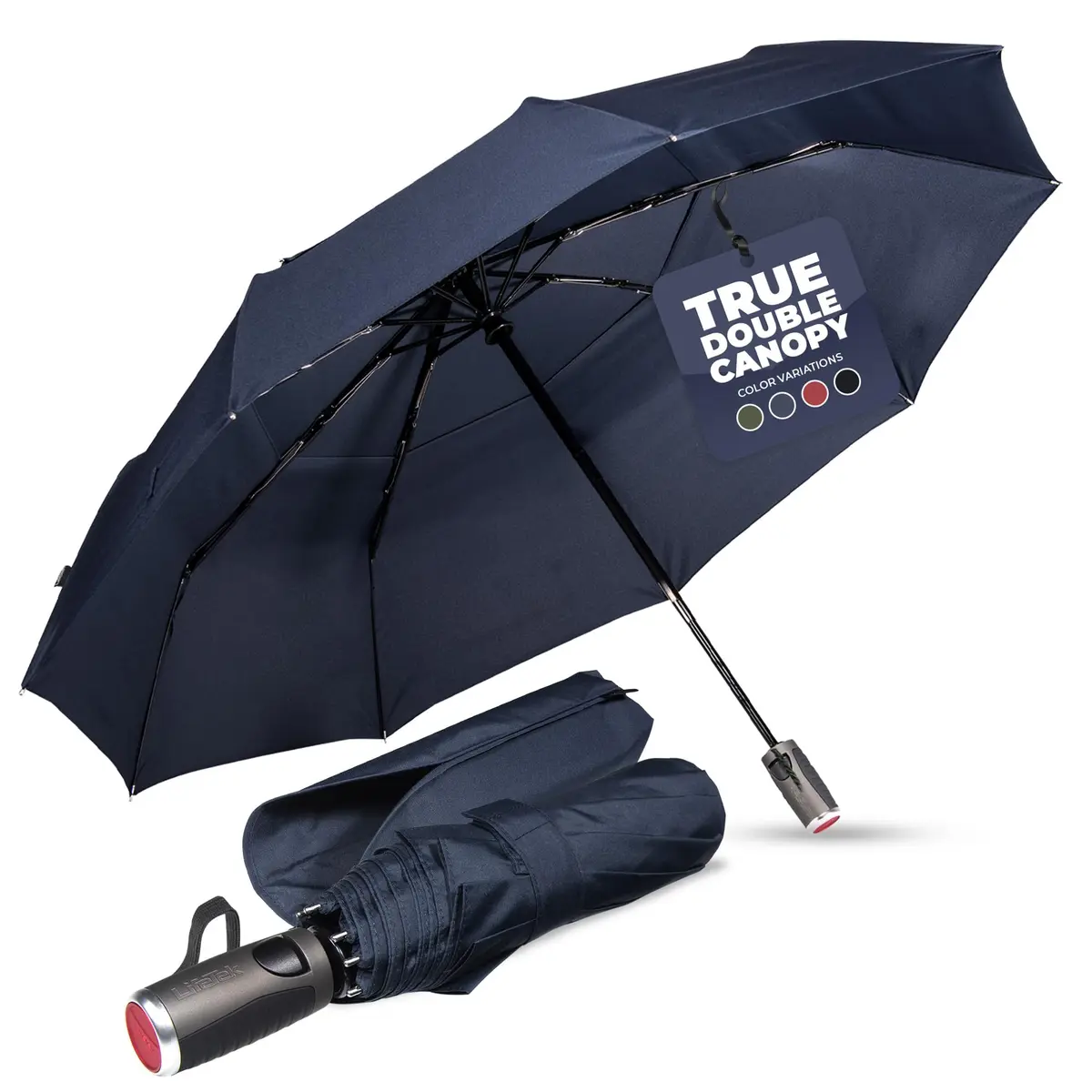 LifeTek Traveler 45 FX2 Windproof Travel Umbrella | Compact, UV Protection & Heavy Duty Frame - main product image