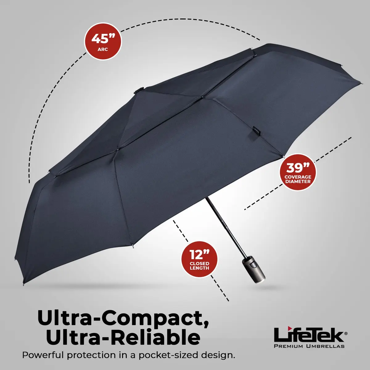 LifeTek Traveler 45 FX2 Windproof Travel Umbrella | Compact, UV Protection & Heavy Duty Frame - view 5