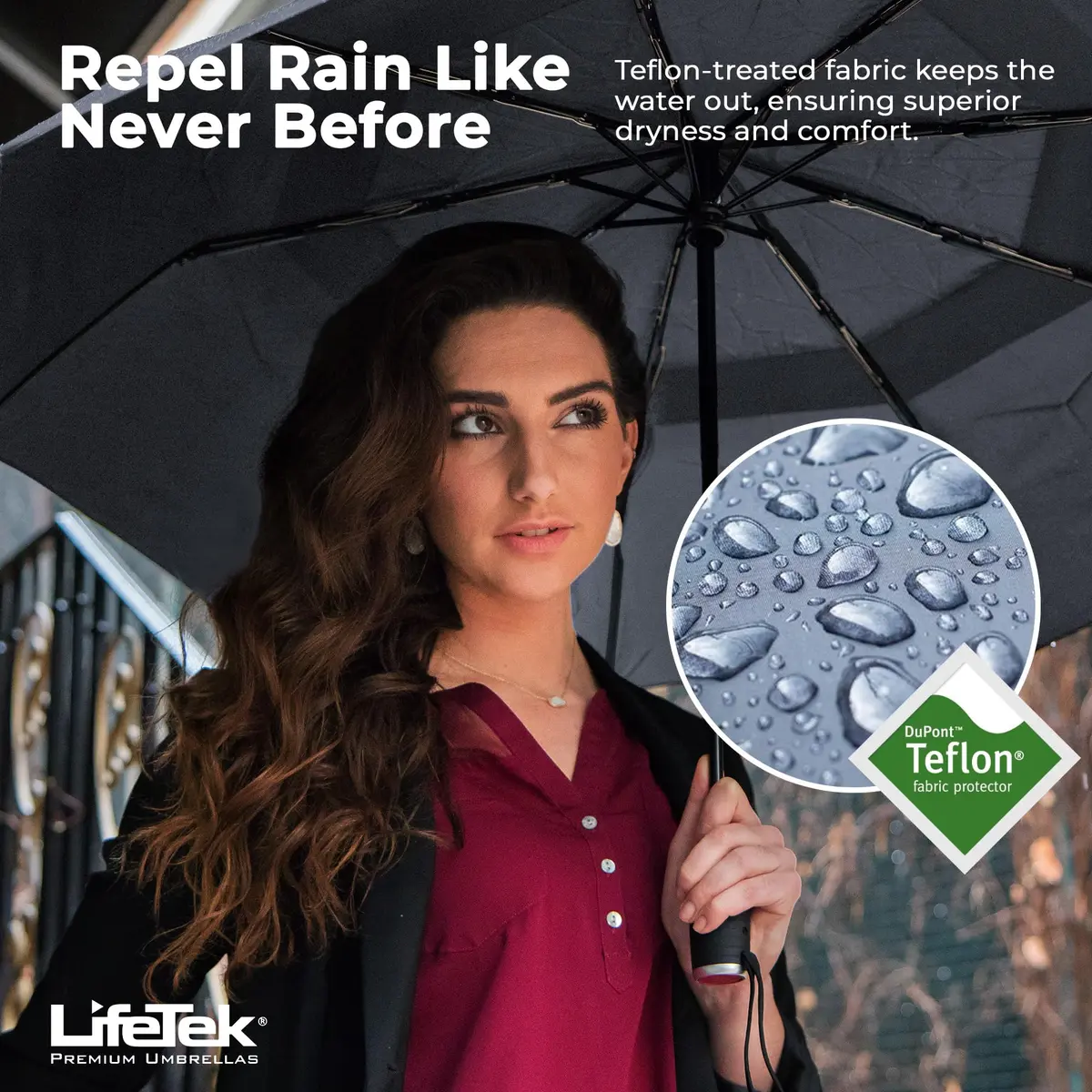 LifeTek Traveler 45 FX2 Windproof Travel Umbrella | Compact, UV Protection & Heavy Duty Frame - view 6
