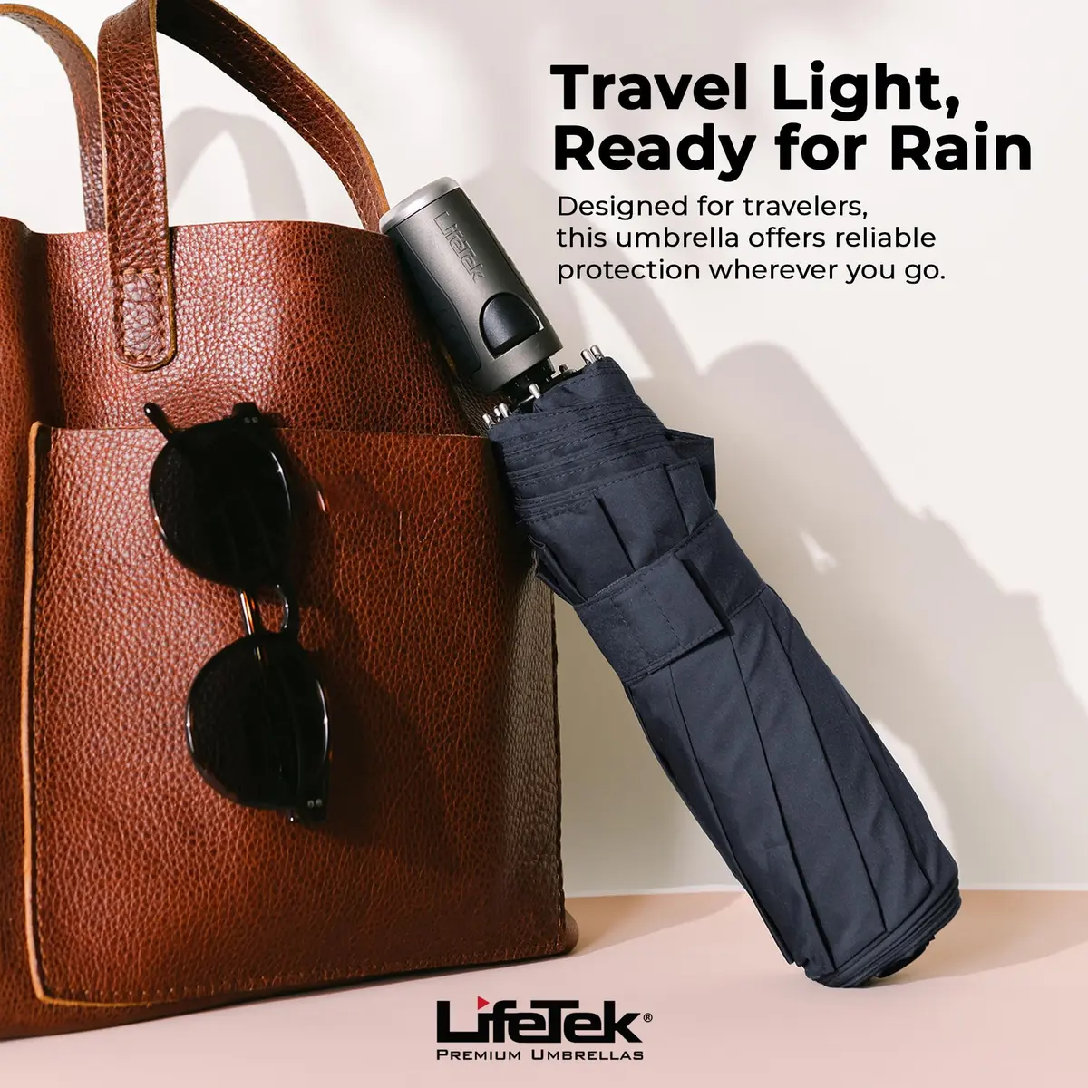 LifeTek Traveler 45 FX2 Windproof Travel Umbrella | Compact, UV Protection & Heavy Duty Frame - view 7