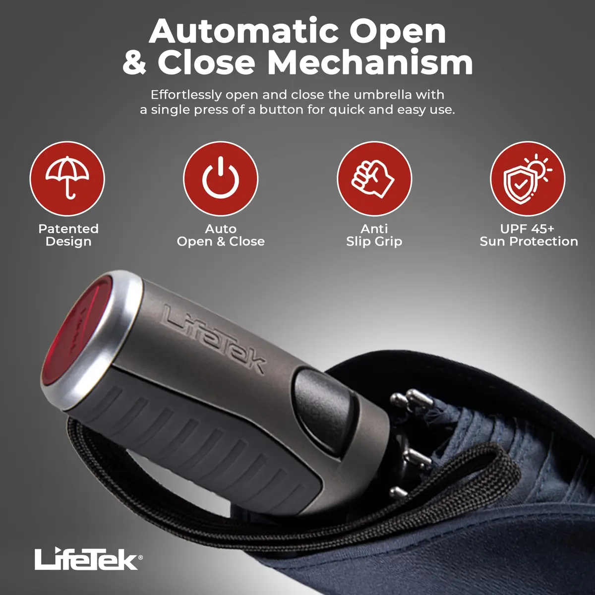 LifeTek Traveler 45 FX2 Windproof Travel Umbrella | Compact, UV Protection & Heavy Duty Frame - view 3