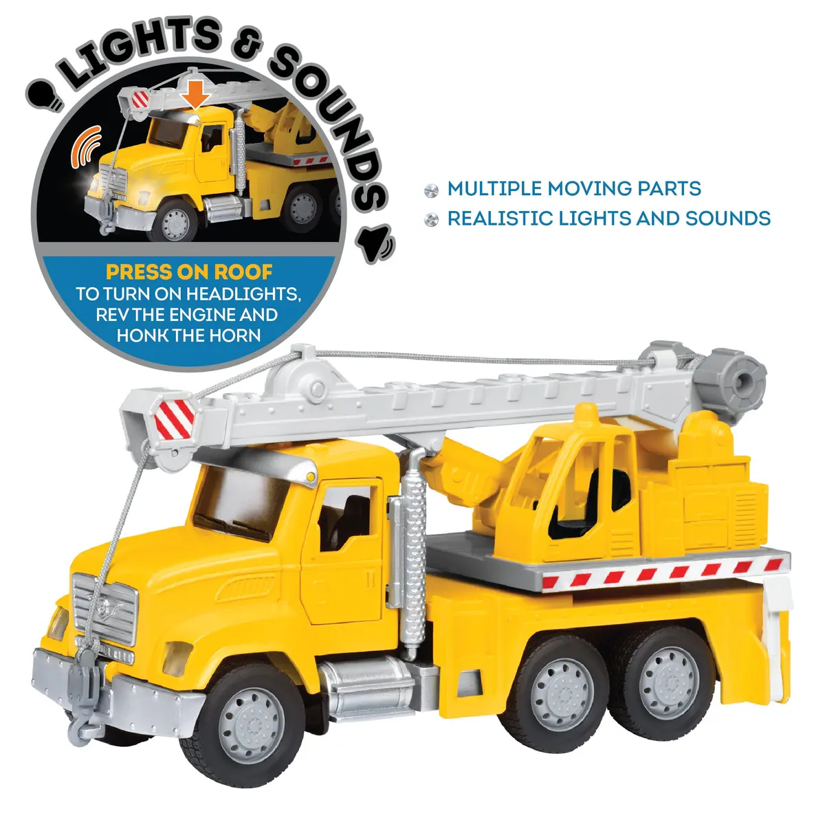 Driven by Battat Crane Truck Toy with Lights & Sounds, Movable Parts, 16.5 cm (6.5 Inches) | ASTM-Tested Construction Vehicle for Kids 3+ - view 7