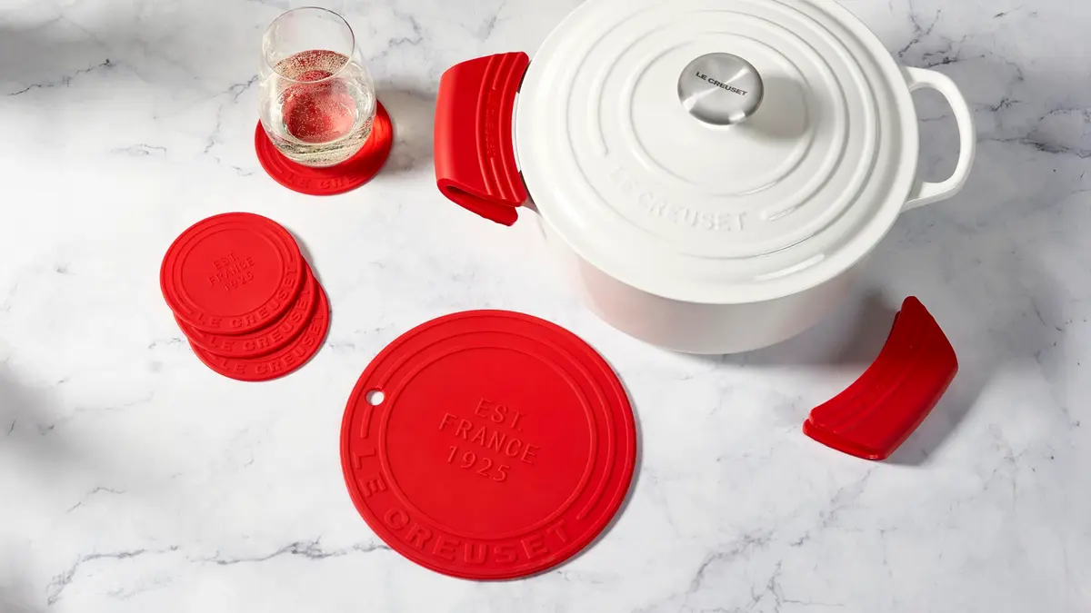 Le Creuset Silicone Handle Grips Set of 2, 12.7cm (5") x 6.35cm (2.5") each, Marseille | Protects Hands from Hot Cookware - view 2