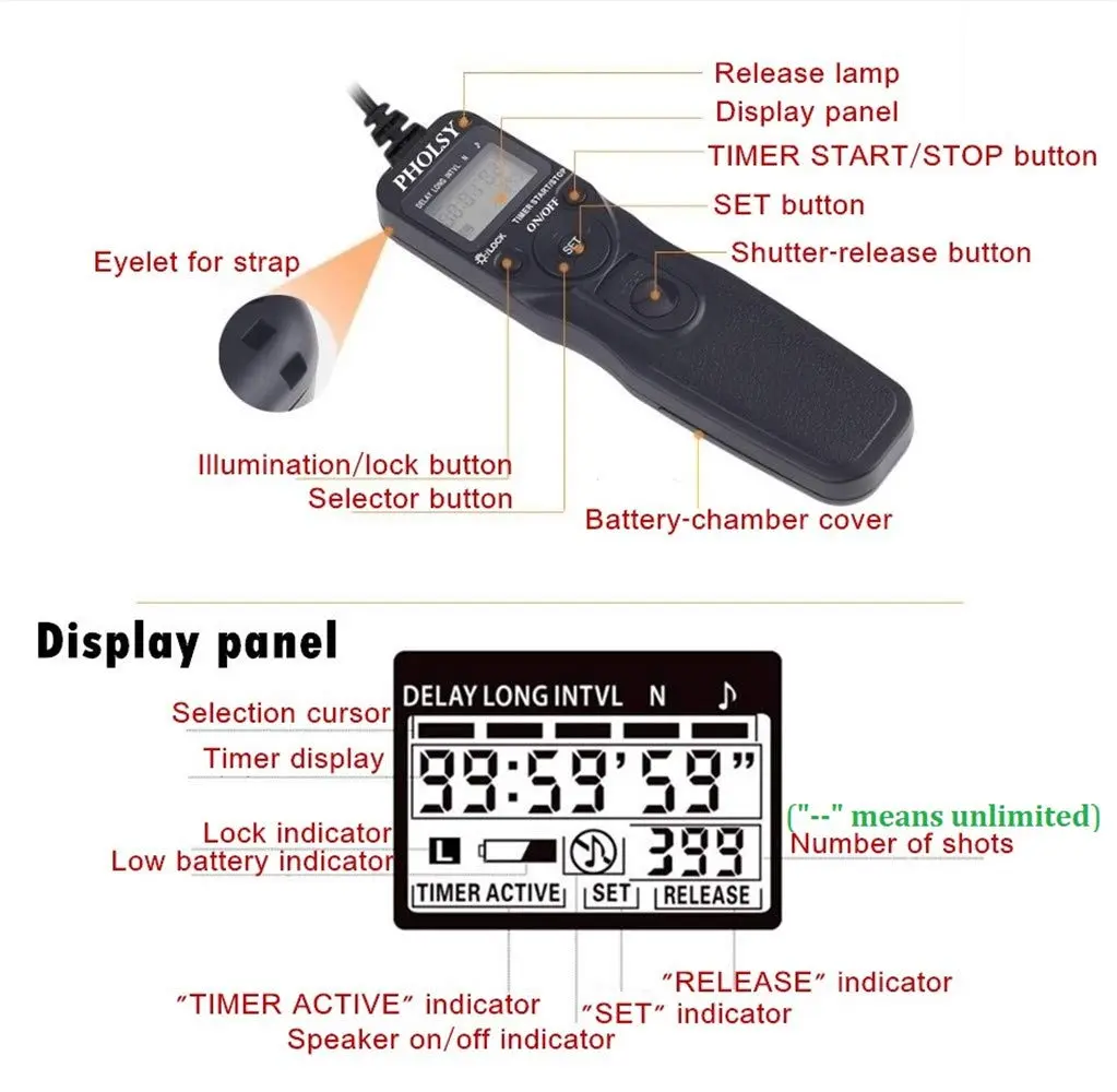 PHOLSY P6 Timer Remote Control Cable with Intervalometer for Panasonic | Long Exposure & Time-Lapse - view 5