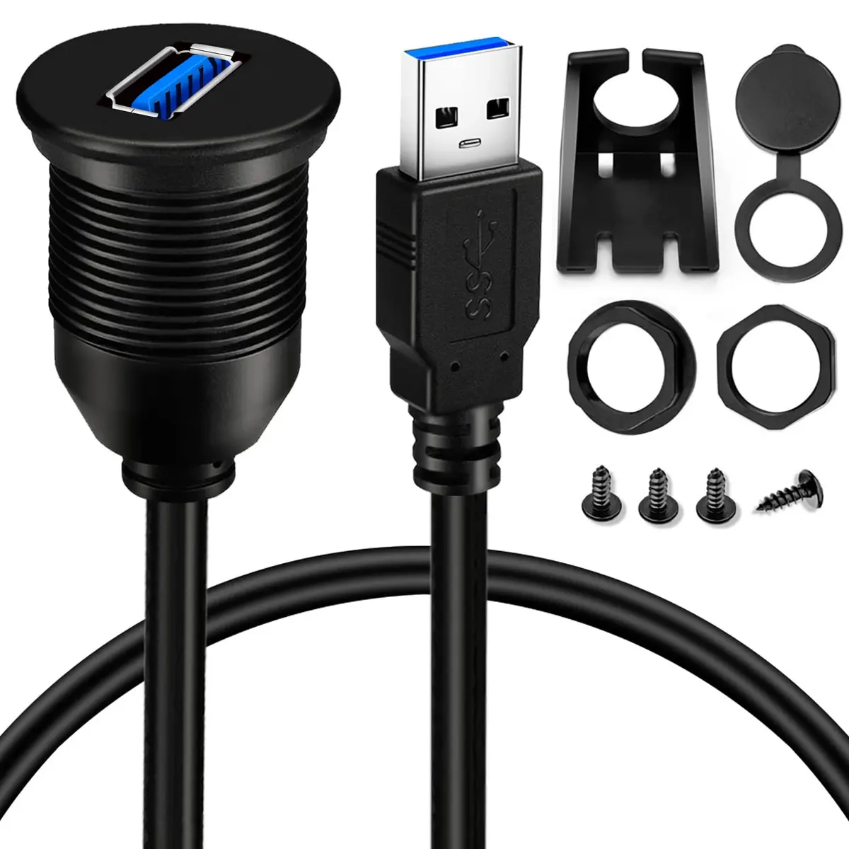 BATIGE USB 3.0 Male to Female AUX Car Mount Flush Cable 3ft | Waterproof Car Extension - main product image