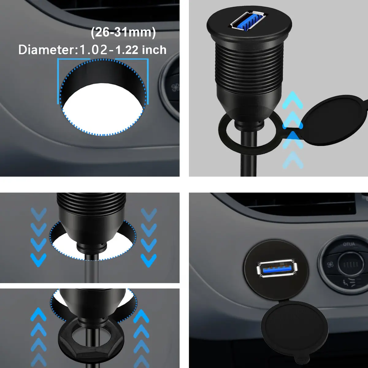 BATIGE USB 3.0 Male to Female AUX Car Mount Flush Cable 3ft | Waterproof Car Extension - view 6