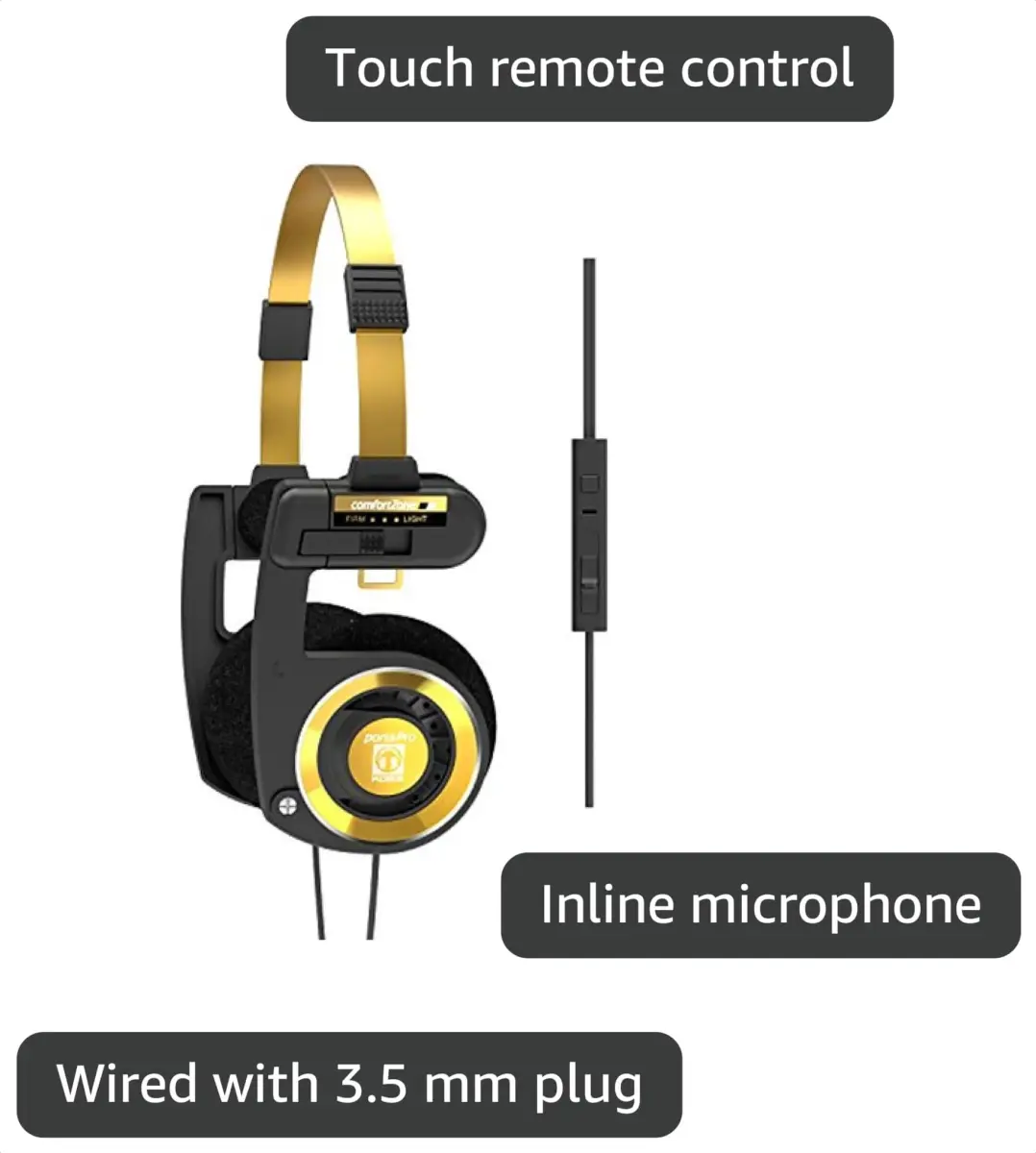 Koss Porta Pro Limited Edition Black Gold On-Ear Headphones with Microphone & Volume Control | Wired 3.5mm Jack - view 3