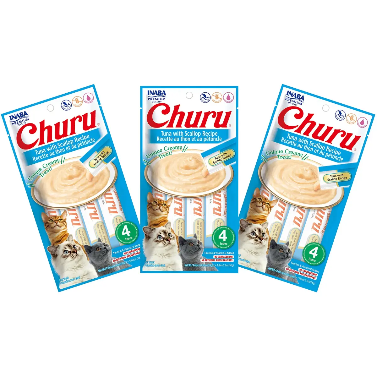 INABA Churu Tuna with Scallop Recipe Lickable Purée Natural Cat Treats 12 Tubes (6 oz Total) | Grain-Free Hydrating Cat Snack - main product image