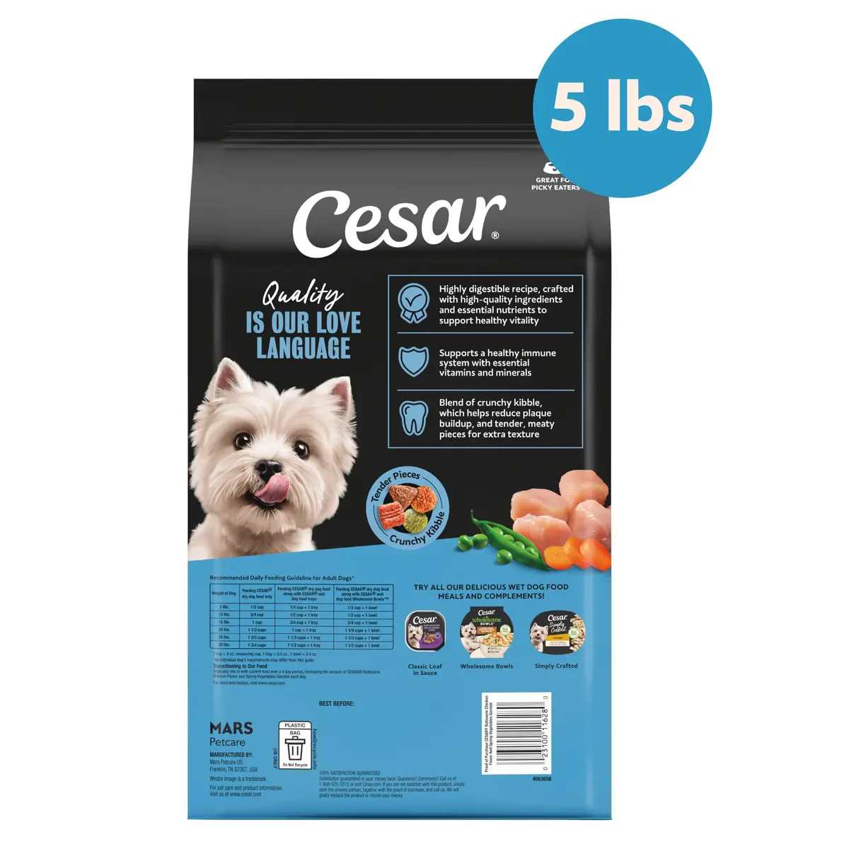 Cesar Small Breed Dry Dog Food Chicken Flavor & Spring Vegetables Garnish 2.27 kg (5 lb) | Real Chicken First Ingredient - view 8