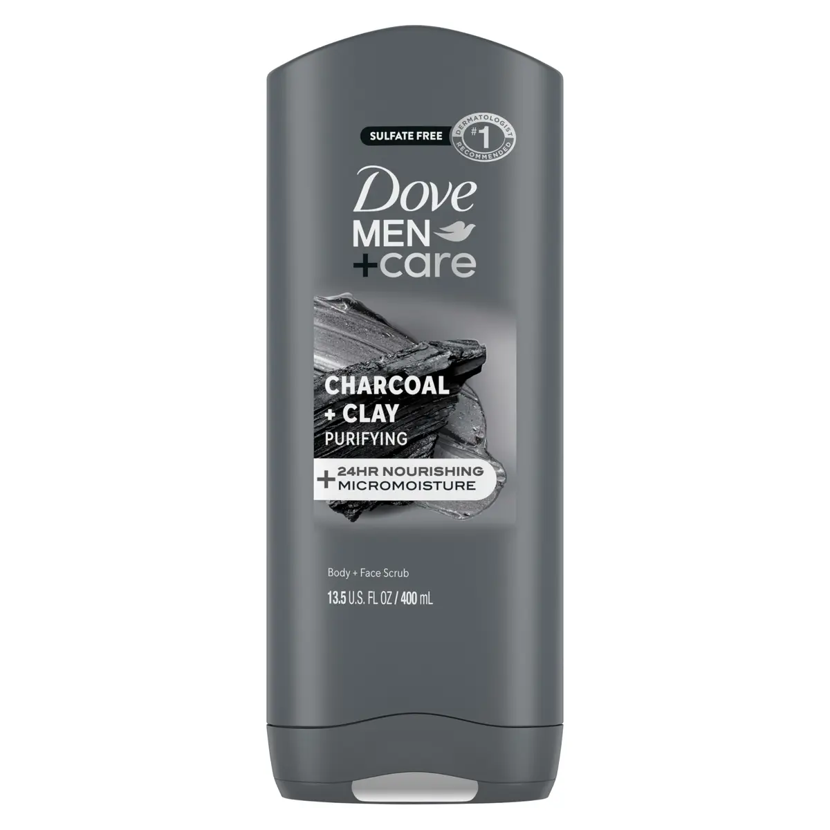 Dove Men+Care Purifying Charcoal + Clay Body and Face Wash 400ml (13.5 Fl Oz) | Dermatologist Recommended for Dry & Sensitive Skin - main product image