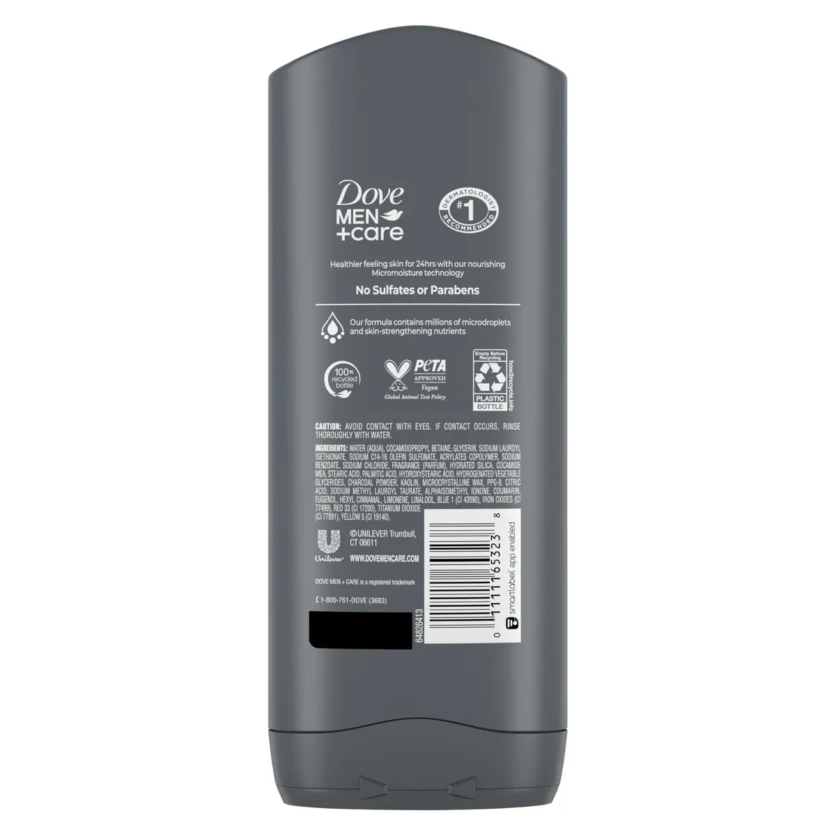 Dove Men+Care Purifying Charcoal + Clay Body and Face Wash 400ml (13.5 Fl Oz) | Dermatologist Recommended for Dry & Sensitive Skin - view 2